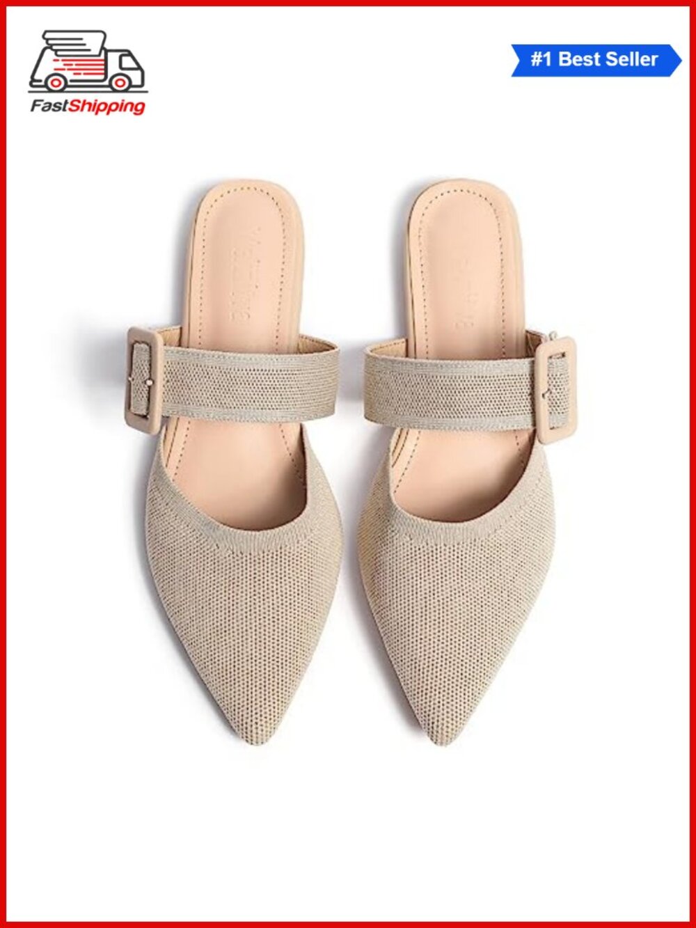 Pointed Toe Mules Flats Slip On Knit Memory Foam Rubber Sole